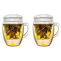 Creano 2X All-in-One Tea Glass with Integrated Glass Filter and Lid - 14oz (400ml)