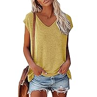 V Neck Tops for Women Womens Tops Casual Womens White Top Loose Summer Tops for Women Plus Size T Shirts Womens Shirts and Blouses Travel Shirt for Women Women Shirt V Neck Yellow M