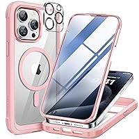 Miracase Magnetic for iPhone 15 Pro Max Case 6.7'' [Compatible with Magsafe] Full-Body Military Drop Proof for iPhone 15 ProMax Case with Built-in 9H Tempered Glass Screen Protector,Pink