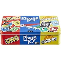 Mattel Games Set of 3 Games with UNO, Phase 10 & ONO 99, Travel Games for Kids & Family Night with Storage Tin Box (Amazon Exclusive)