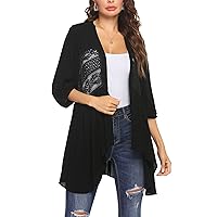 HOTOUCH Womens Cardigan Open Front 3/4 Sleeve Lace Lightweight Beach Summer Cover Up Tops