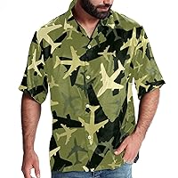Airplanes in Camouflage Green Men Casual Button Down Shirts Short Sleeve