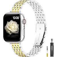 for Apple Watch Band 38mm 40mm 41mm 42mm 44mm 45mm Series 9 8 7 6 5 4 3 2 1 SE SE2 Women and Men,Classic Stainless Steel Metal Watchband for iWatch Bands,Pretty Shiny Look