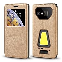for Unihertz 8849 Tank Mini 1 Case, Wood Grain Leather Case with Card Holder and Window, Magnetic Flip Cover for Unihertz 8849 Tank Mini 1 (4.3”) Gold