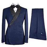 2 Pieces Slim Tuxedo Suit for Men Shawl Collar Blazer Jacket Pants Set for Prom,Party,Dinner