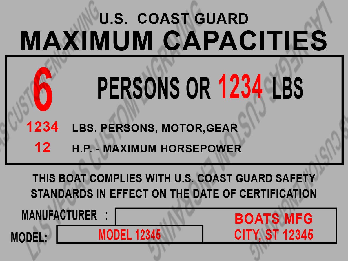Custom MAX. CAPACITIES Boat Plate – 4x3” Aluminum