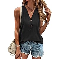Women Summer Tops Sleeveless V Neck Tshirts Button Down Shirts Dressy Casual Clothes Fashion Trendy Blouses