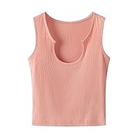 Womens Sexy Deep Neck Crop Tank Tops Solid Ribbed Sleeveless Workout Cropped Shirts Summer Slim Fit Y2K Undershirts