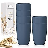 Wheat Straw Cups 6 PCS Good Alternative to Plastic Reusable Cups 12 oz Unbreakable Drinking Cup Reusable Dishwasher Safe Water Plastic Glasses Navy Blue