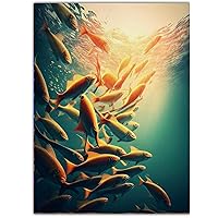 Animal Canvas Wall Art - Modern Posters Prints - Handsome Fish Pictures Wall Decor Funny Artwork Decoration for Home Office 12x16 Inch Frameless