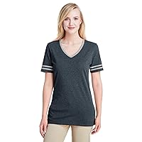 Ladies' 4.5 oz. TRI-Blend Varsity V-Neck T-Shirt S Black HTH/Oxfrd