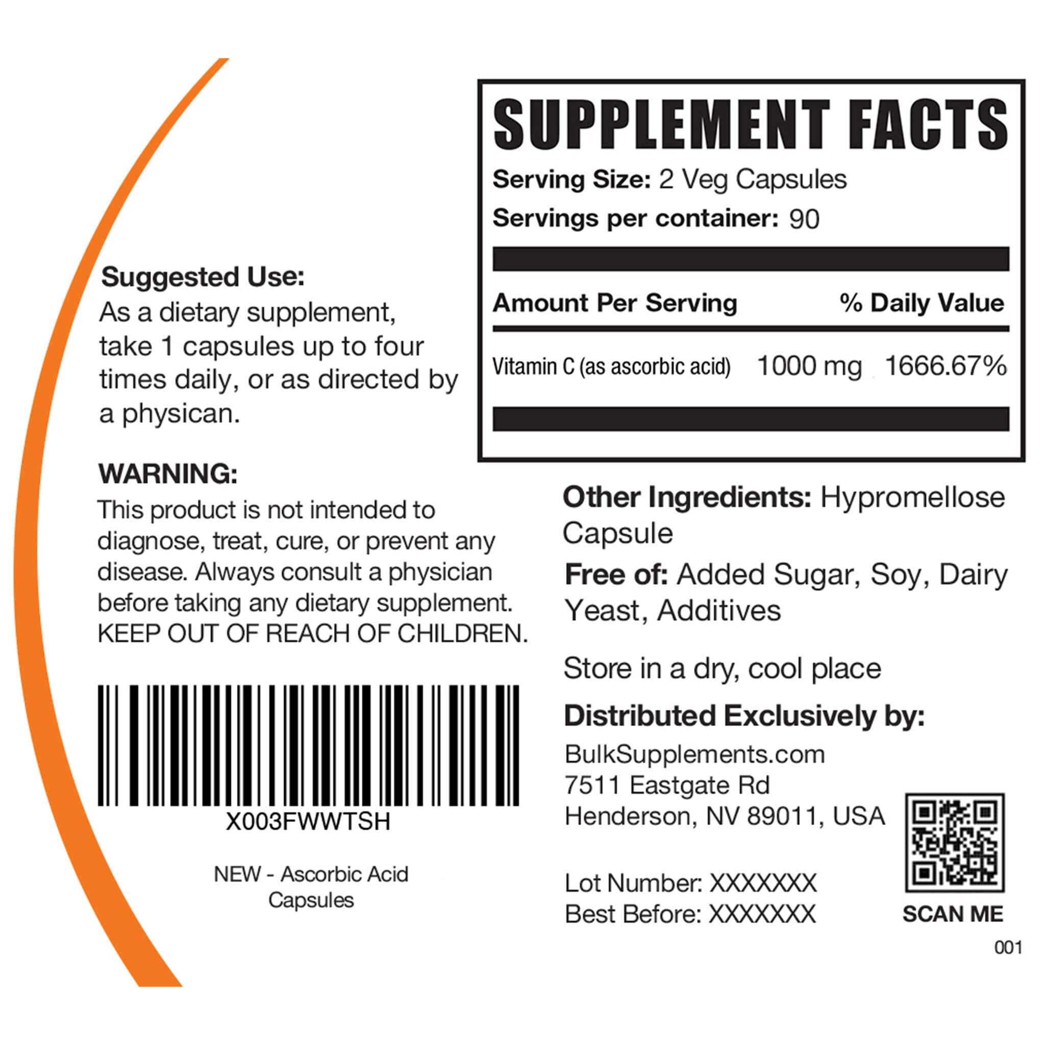 BULKSUPPLEMENTS.COM N-Acetyl L-Cysteine (NAC) Capsules (180 Count) & Ascorbic Acid (Vitamin C) Capsules (180 Capsules) Bundle