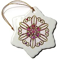 3dRose A Yellow, Pink, and Purple Stained Glass Effect Ornamental Flower - Ornaments (orn-235947-1)