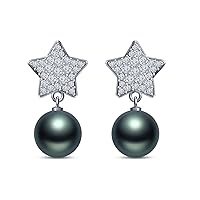 9 mm Tahitian Cultured Pearl and 0.52 carat total weight diamond accent Earring in 14KT White Gold