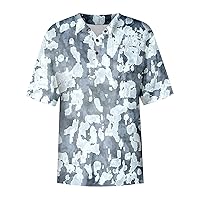 Tie Dye Scrub Tops for Men Short Sleeve V-Neck Plus Size Working Nurse Uniform with Pocket S-5XL