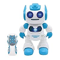LEXiBOOK, Powerman Shoot - My First Throwing-disc Robot, Programmable Remote Control Robot, Plays Music and Dances, Sound and Light Effects, 12 Foam Discs, ROB17, White/Blue
