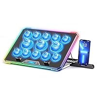 RGB Laptop Cooling Pad Gaming Laptop Cooler, Laptop Fan Cooling Stand with 13 Quiet Cooling Fans for 15.6-17.3 inch laptops, 9 Height Stand, LED Lights & LCD Screen, 2 USB Ports, Lap Desk Use