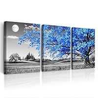 DZRWUBHS 3 Piece Canvas Wall Art For Living Room Modern Wall Decor For Office Black And White Blue Tree Wall Painting Scenery Wall Pictures Artwork For Bedroom Room Home Decor Prints Art 20