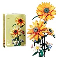 Sunflower Building Blocks Set, 821 Pcs, Includes Vase, Home Decor & Creative Gifts, Flower Bouquet Building Bricks Kit, Artificial Flowers for Adults and Kids, Compatible with Major Brands