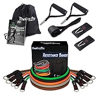 TheFitLife Exercise Resistance Bands with Handles - 5 Fitness Workout Bands Stackable up to 110/150/200/250/300 lbs, Training Tubes with Large Handles, Ankle Straps, Door Anchor, Carry Bag