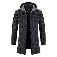Mens Solid Knit Hooded Cardigan Full Zip Long Open Front Sweater Slim Fit Casual Lightweight Longline Cardigans (Dark Grey,Medium)