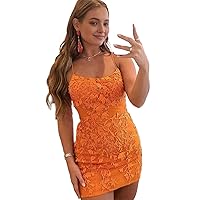 Spaghetti Straps Applique Tight Prom Cocktail Dresses 2024 Open Back Short Homecomiing Dress