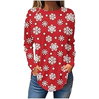 Christmas Tops for Women Glitter Xmas Tree Printed Plaid Shirt Long Sleeve Snowflake Graphic Tee Blouse Crewneck Casual Tunic