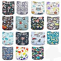 Baby 15pcs Diapers+15pcs Charcoal Bamboo Inserts+One Wet Bag,Cloth Diapers,One Size Adjustable Reusable Pocket Cloth Diaper , (color2)