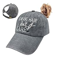 Women's Kayak Hair Don't Care Embroidered Ponytail Dad Hat, Adjustable Dad Hat Washed Baseball Cap