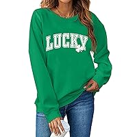 St Patricks Day Sweatshirts for Women Lucky Clover Sweater Irish Shamrock Casual Long Sleeve Pullover Top