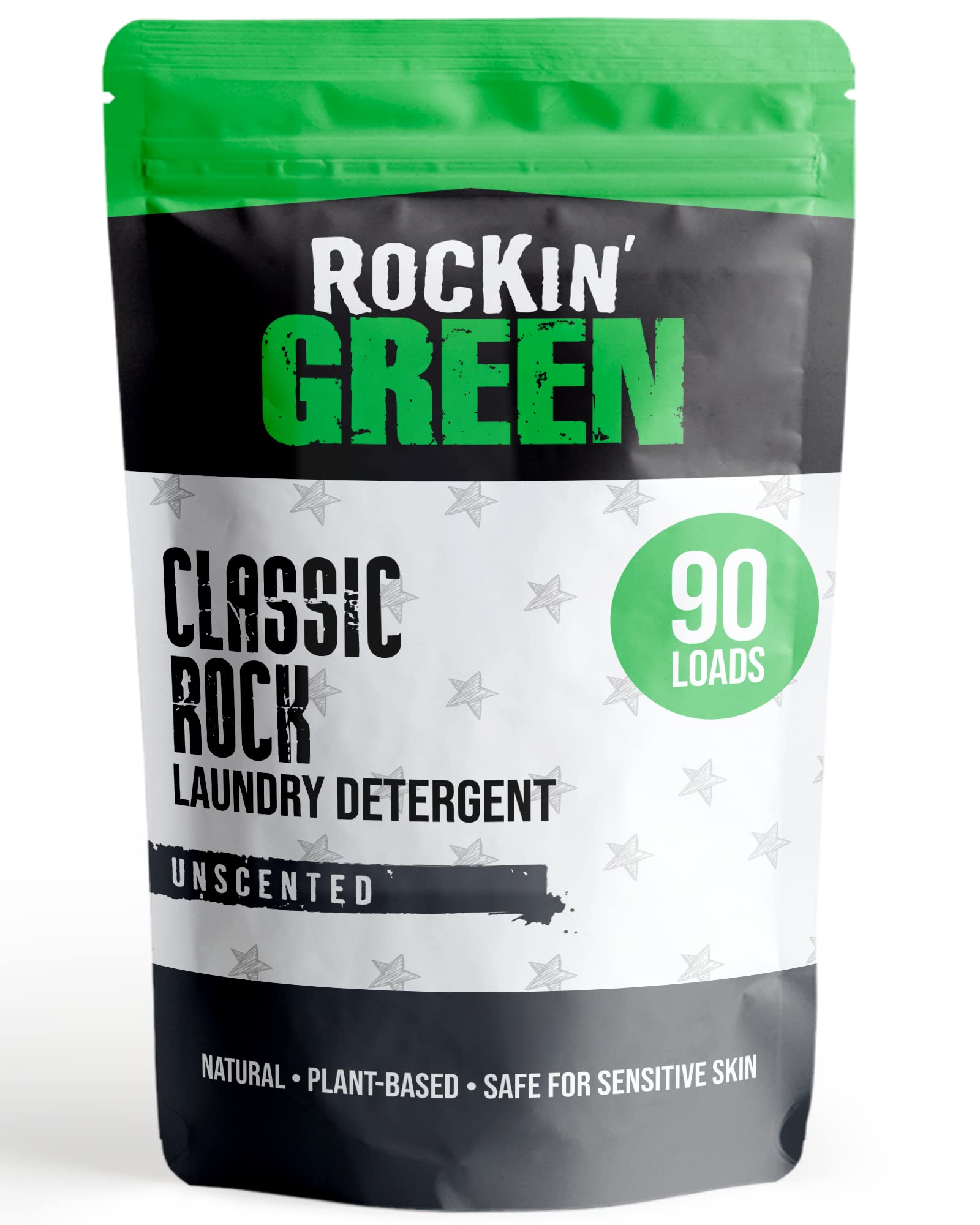 Rockin' Green Classic Rock Laundry Detergent (90 Loads), Plant based, All Natural Laundry Detergent Powder, Vegan and Biodegradable Odor Fighter, Safe for Sensitive Skin, 45 oz (Unscented).
