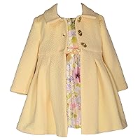 Bonnie Jean Girls Sleeveless Floral Shantung Easter Dress & Textured Knit Collared Yellow Coat 2-Piece Set