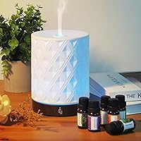 Earnest Living Essential Oil Diffuser Bundle Set White Ceramic Diffuser 250ml Timers Night Lights and Auto Off Function Home Office Humidifier Aromatherapy Diffusers for Essential Oils