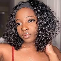 Amella Hair Headband Wig Human Hair Wigs for Black Women Brazilian Virgin Kinky Curly Human Hair Wigs Glueless Curly Wave Human Hair Headband Wigs 150% Density (12inch)
