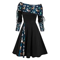 TWGONE Womens Christmas Dresses Elegant Cold Shoulder Cocktail Party Swing Dress Long Sleeve Funny Christmas Party Dresses