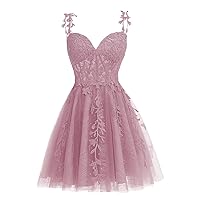 Dessiny Junior's Spaghetti Straps Short Prom Dresses Lace for Teens 2024 Tulle Homecoming Dress Cocktail Gowns DE04