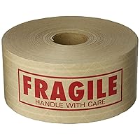 TapeCase, 150KPT-2, Fragile Printed Kraft Tape, Water Activated Adhesive, Tan, 3 in x 450 ft, 1 Count