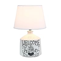 Simple Designs LT1066-HME Welcome Home Rustic Ceramic Farmhouse Foyer Entryway Accent Table Lamp with Fabric Shade
