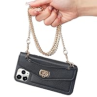 for iPhone 12/iPhone 12 Pro Case with Crossbody Neck Strap Lanyard Purse Handbag Shoulder Strap Cover PU Leather Wallet Card Holder Luxury Fashion 3D Crocodile Snake Skin Case 6.1 inch Black