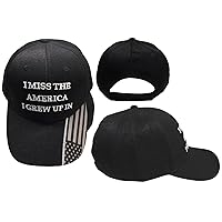 I Miss The America I Grew Up in USA Flag On Bill Black Adjustable Embroidered Cap Hat