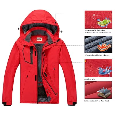 WULFUL Men's Waterproof Ski Jacket Warm Winter Snow Coat Mountain  Windbreaker Hooded Raincoat