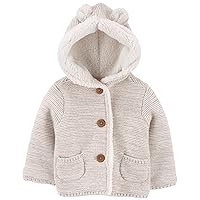 Carter's Unisex Baby Boys and Baby Girls Button Front Hooded Sherpa-Lined Cardigan Jacket (Grey, 3 Months)