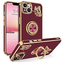 BENTOBEN iPhone 14 Case, Phone Case iPhone 14 6.1, Slim Fit Cute Butterfly Design Kickstand Ring Holder Shockproof Protection Soft TPU Bumper Drop Protective Girls Women Boy iPhone 14 Cover, Wine Red