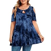 MONNURO Plus Size Cold Shoulder Tops For Women Sexy Ruffle Short Sleeve Tunic