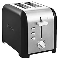 Koolatron Kenmore 2-Slice Toaster, Stainless Steel, Black and Silver, with Extra Wide Slots, Self-Adjusting Bread Guides, Adjustable Browning, Defrost, Bagel and Removable Crumb Tray, KKTS2SB AZ