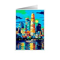 ARA STEP Unique All Occasions CITY Pop Art Greeting Cards Assortment Vintage Aesthetic Notecards 4 (Set of 8 SIZE 105 x 148.5 mm / 4.1 x 5.8 inches) (Ho Chi Minh City 4)