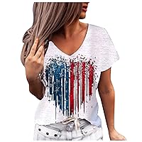 American Flag T Shirt Women 4th of July Shirts Patriotic Shirt 3/4 Sleeve Graphic Tee Tops-Summer Tops for Women 2024