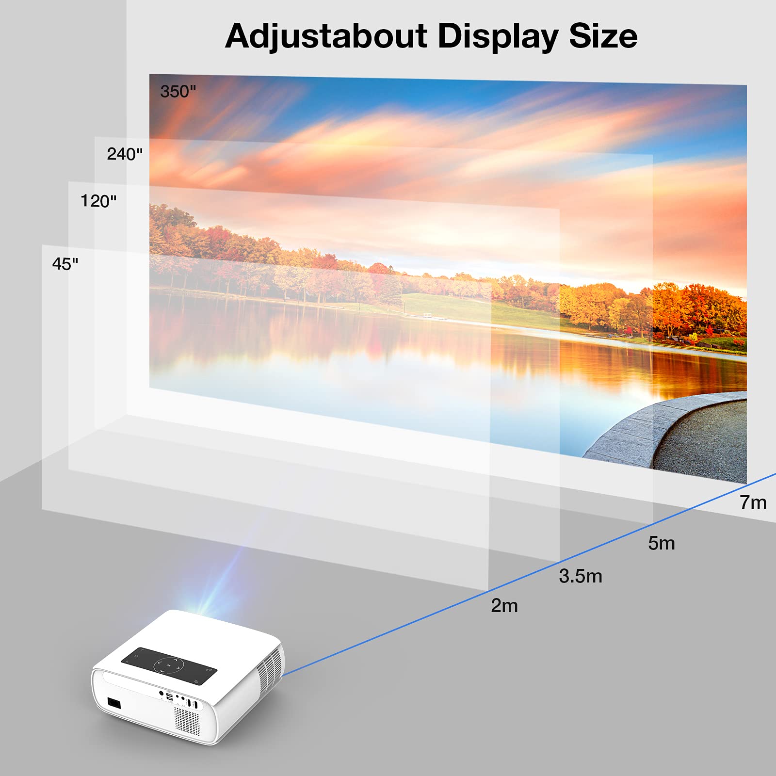 HOPVISION Native 1080P Projector Full HD, 15000Lux Movie Projector with 150000 Hours LED Lamp Life, Support 4K 350