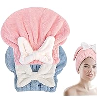 Hair Drying Cap for Women 2Pcs Absorbent Cute Bowknot Free Size Hair Towel Coral Velvet Unfading Thickened Hair Towel Wrap Bath Towels