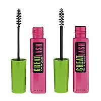 Great Lash Washable Mascara Makeup, Volumizing Lash-Doubling Formula That Conditions As It Thickens, Very Black, 2 Count